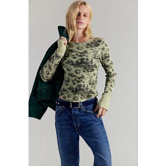 NWOT Free People Toileidays Thermal Olive S - Picture 3 of 4
